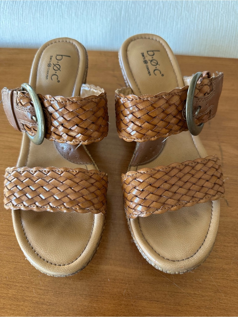 b.o.c. Braided Cognac Slide Sandals with Buckle Detail